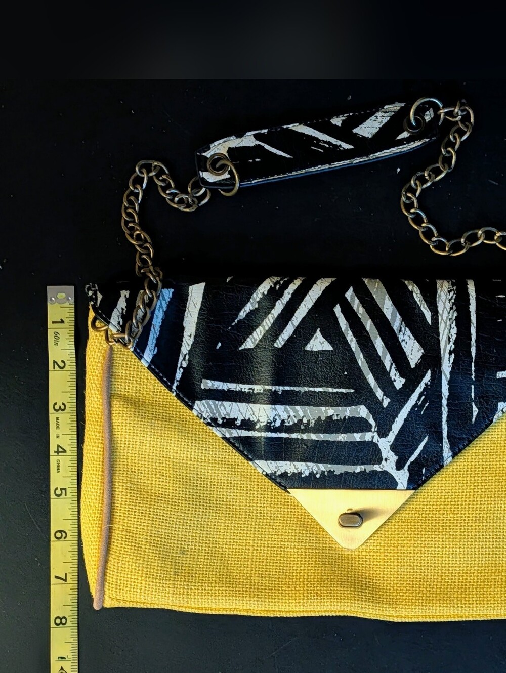 Mossimo Supply Co (2012) Yellow and Black Patterned Envelop Clutch 12"X8" - Picture 6 of 8